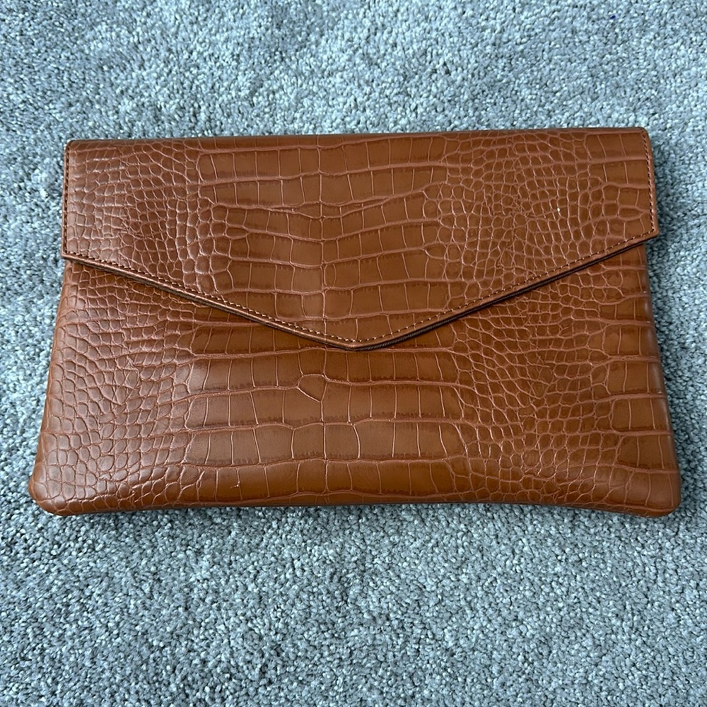 Bam Forever Brown faux leather clutch with zipper and magnet closure